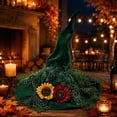 thumbnail image 5 of Cutuoiiu Women's Halloween Party Accessory Solid Color Vintage Witch Hat Floral Decor Mesh Wide Brim Hat for Halloween Dress‑Up Theme Activities, 5 of 7