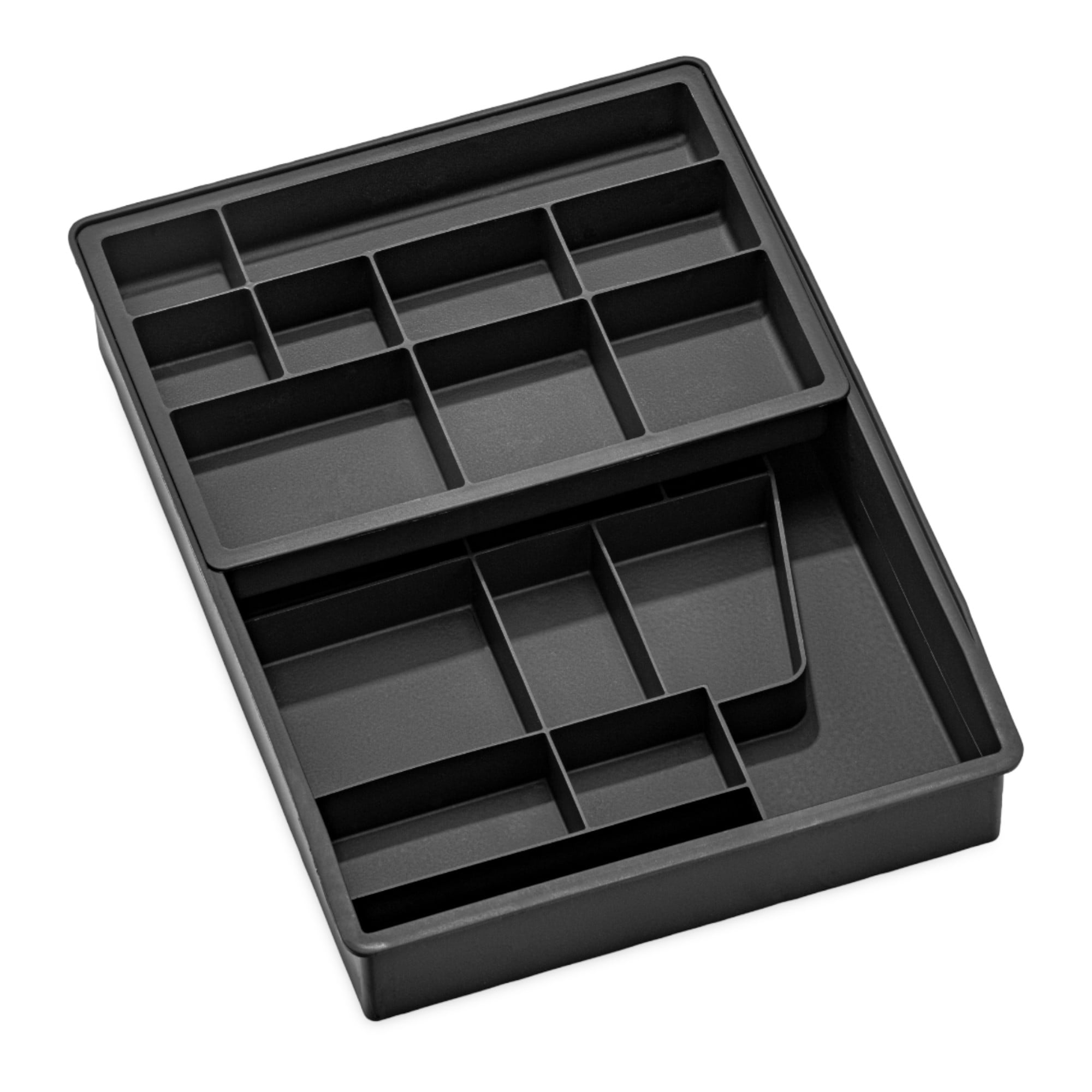 madesmart 12-Compartment Junk Drawer Organizer with Sliding Top Tray, Multipurpose Storage Bin Solution for Kitchen, Office, Bathroom, Carbon