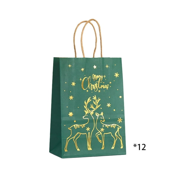 Vikakiooze Kraft Gift Bags 12's Portable Shopping Bags Tote Bags Stamping Christmas Paper Bags Party Gift Wrapping Bags