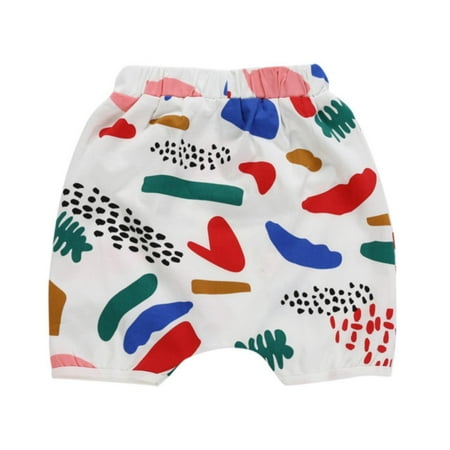 

B91xZ Boys Athletic Shorts Summer Children s Sports Middle Waist Elastic Belt Shorts Colorful Irregular Pattern White Sizes 18-24 Months