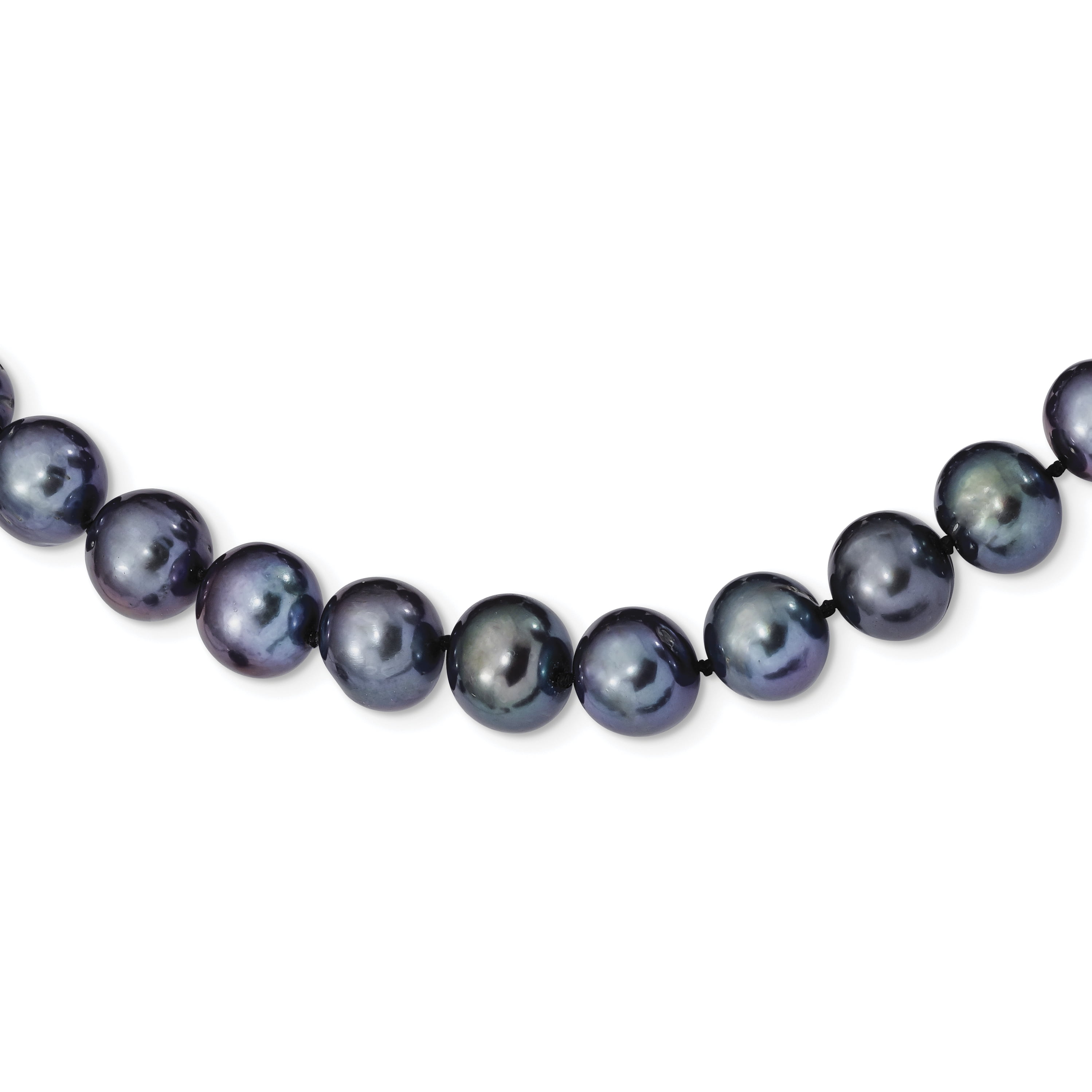 Solid Sterling Silver Rhodium Plated 8 Millimeter Dyed Black Freshwater Cultured Pearl Necklace