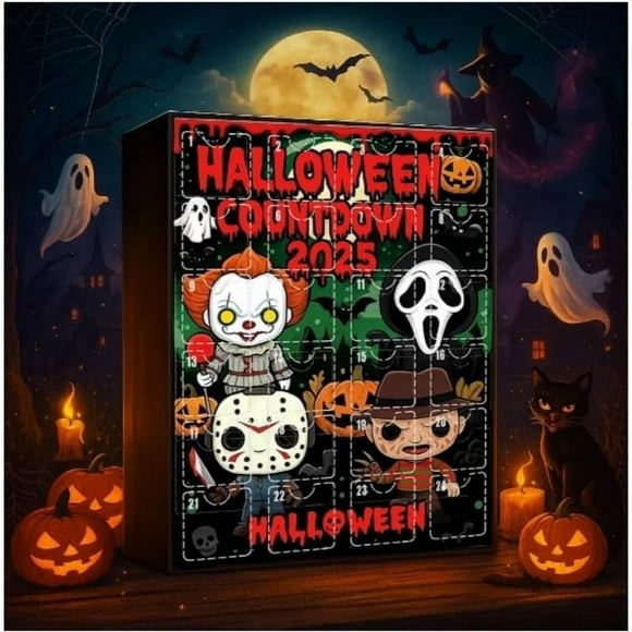 WJCA 24 Nights of Horror Halloween Countdown Gift Box, 2025 Halloween Horror Character Advent Countdown, Collectible Horror Dolls, Hanging Decorations, and Mini Decorations (24 days)
