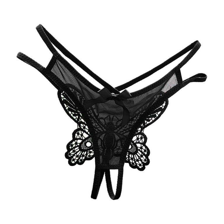 Women Low Waist Mesh Embroidered Big Butterfly Thong 