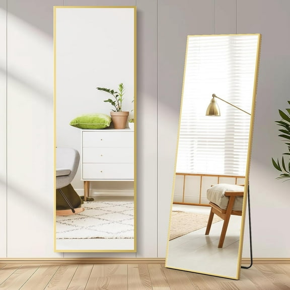 Full Length Mirror 59"x16" Full Body Floor Mirror for Bedroom or Cloakroom, Can Stand Alone, Hang or Lean Against Wall, Tall Wall Mirror with Stand and Sleek Aluminum Alloy Thin Frame