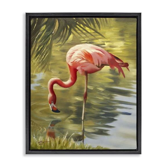 Stupell Industries Traditional Flamingo Shallow Pond Black Floating Frame Canvas Art, 17 x 21, by D. Rust