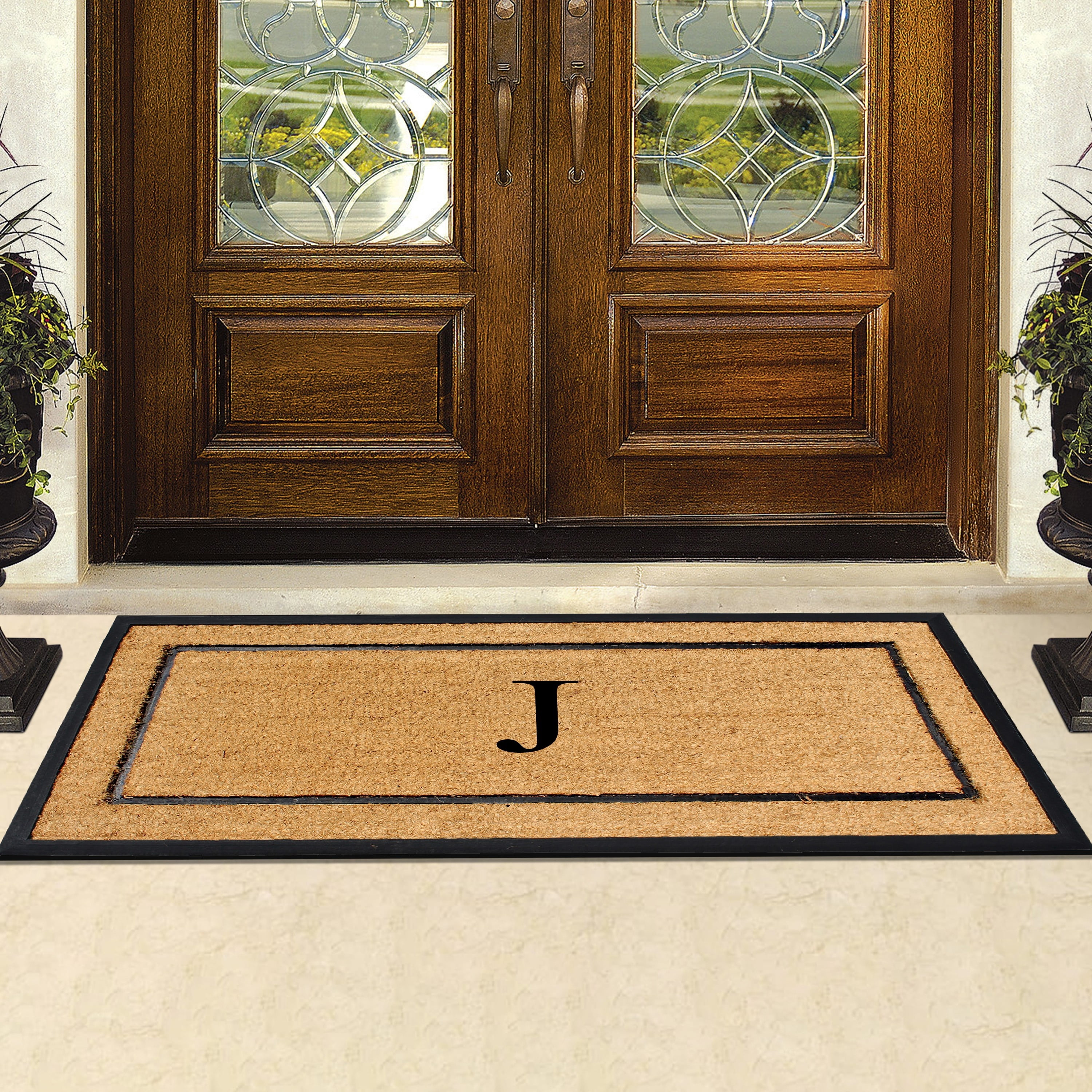 A1HC Natural Coir Monogrammed Doormat, Heavy-Duty Thin Profile Front Door Mat - 30"x60"
