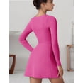 thumbnail image 6 of Womens Square Neck Bodice Dress Long Sleeve Side Slit Flare Mini Dresses, 6 of 7
