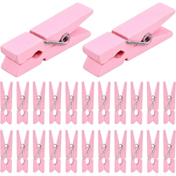 50pcs Pink Wooden Small Clothespins Photo Clips Wood Paper Peg Pin Craft Clips for Wall Hanging Pictures Clothing Jewelry Items Home Party Wedding Decoration