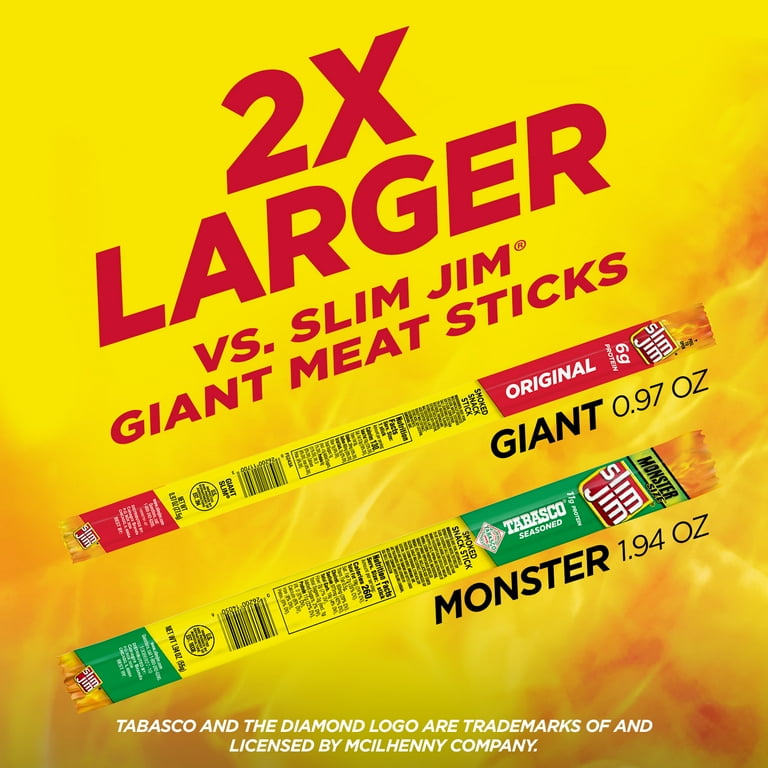 Slim Jim, Meat Stick, Tabasco Flavor, 11g Protein, 1.94 oz., 18