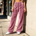 thumbnail image 6 of Women Casual Fleece Wide Leg Pants, Elastic Waist Loose Long Trousers with Side Pockets for Daily Loose Outfits Pink-A XL(XL), 6 of 8