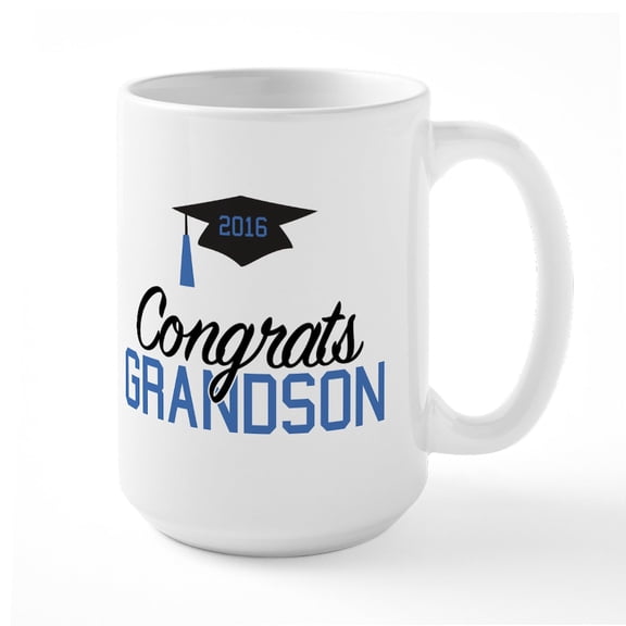 CafePress - Congrats Grandson Large Mug - 15 oz Ceramic Large White Novelty Mug