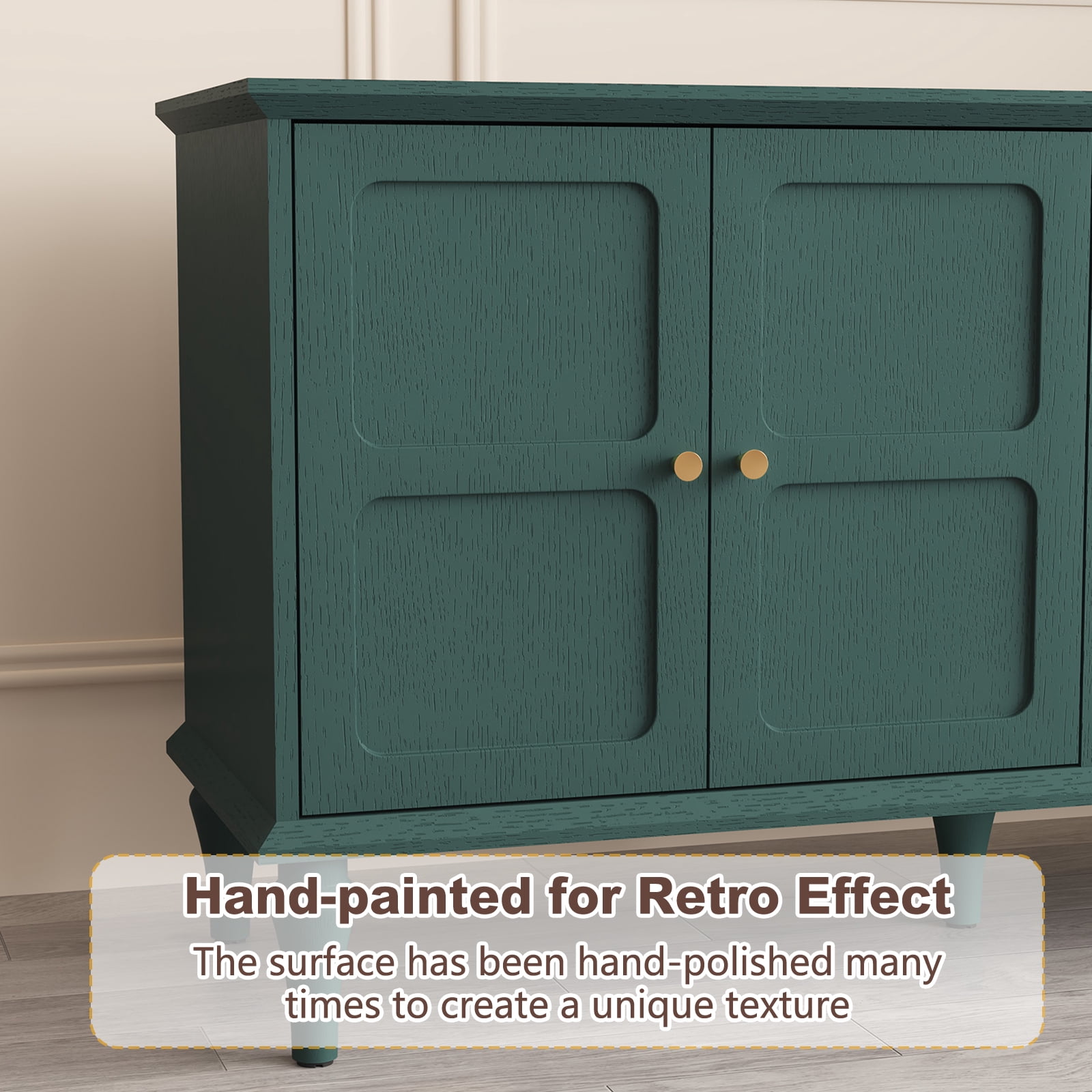 HLR Mid Century 67" TV Stand, for TVs up to 75", Living Room Entertainment Center with 4 Door Storage Cabinet, Green