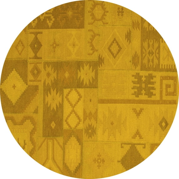 Ahgly Company Indoor Round Patchwork Yellow Transitional Area Rugs, 8' Round