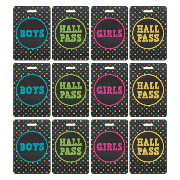 Teacher Created Resources Chalkboard Brights Hall Pass with Lanyard, 4 Per Pack, 3 Packs