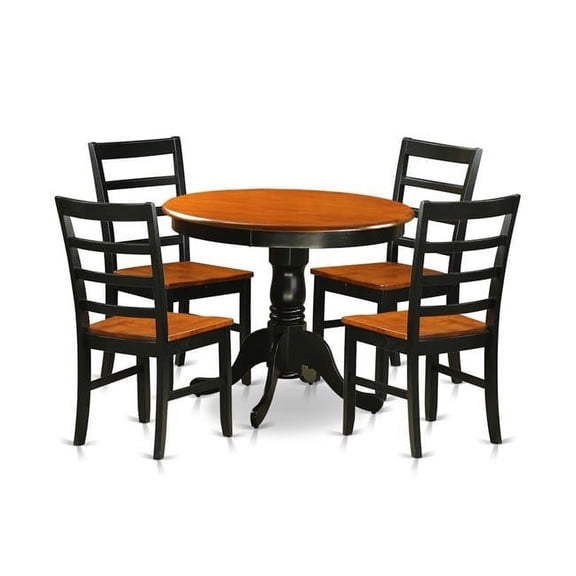 Dining Furniture Set with 4 Wooden Chairs, Black & Cherry - 5 Piece