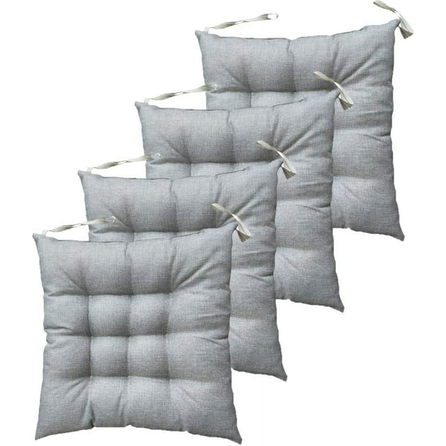 Xiao Hua Juego de 4 cojines cuadrados de capitoné para silla, con lazos, color gris, 45 x 45 x 7,6 cm
