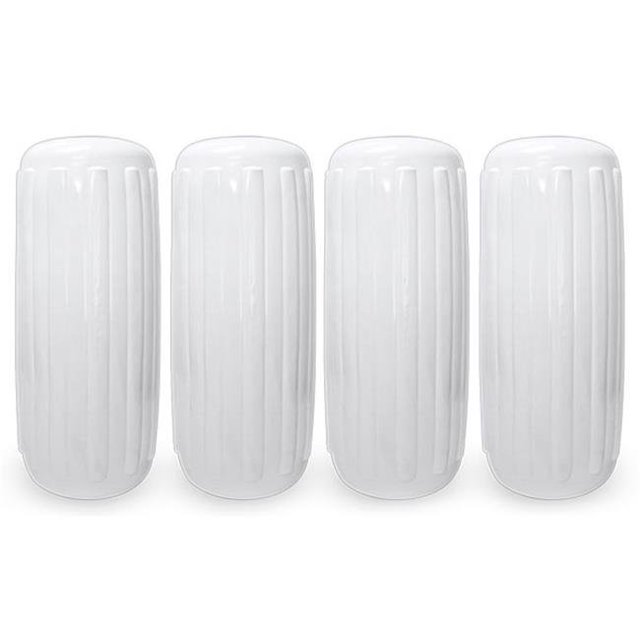 10 x 28 in. Center Hole Ribbed Boat Pontoon Fender, White - 4 Piece
