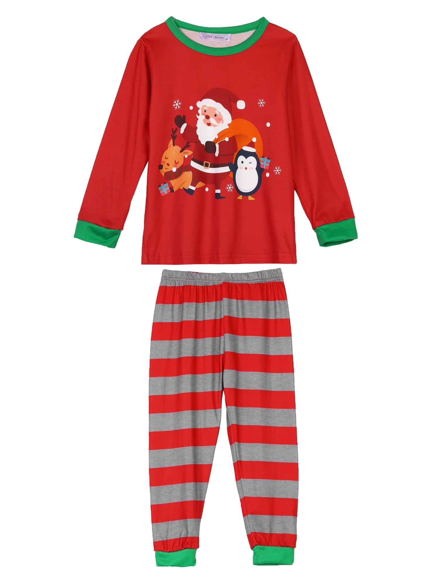 Unique Bargains Womens 2 Pcs Christmas Family Matching Pajama Set Striped Party Sleepwear XL Child's Red