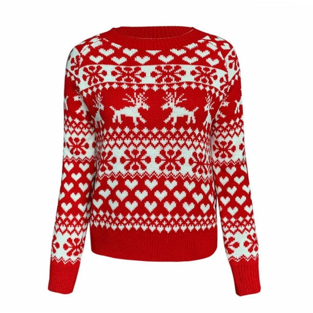 Crew Cuello de Navidad Pullover Blusa Pullover Reindeer Papá Noel Plazo de Rojo l Sunnimix Suéter tejido