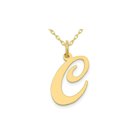 10K Yellow Gold Fancy Script Initial -C- Pendant Necklace Charm with Chain for Women