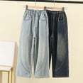 thumbnail image 4 of Girls Wide Leg Jeans Hip Hop Straight Denim Trousers Kids Bow Pattern Vintage Streetwear Denim Trousers, 4 of 5