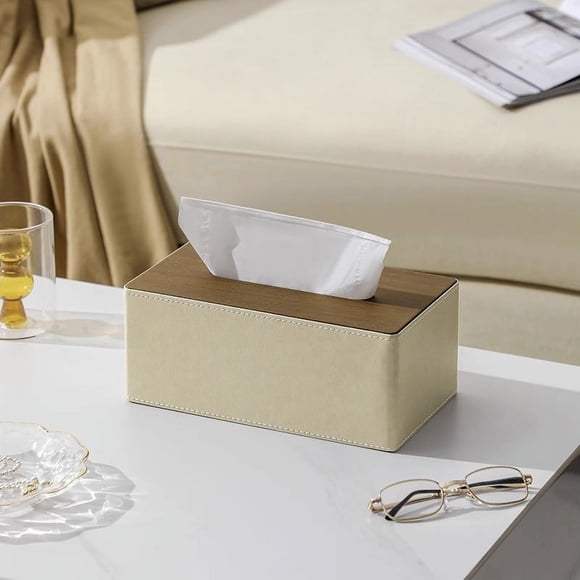 Zhuge Funda para caja de pañuelos, soporte de cuero para pañuelos, servilletas, soporte rectangular para baño, hogar y oficina, 25 x 14 x 10 cm (beige A, L)