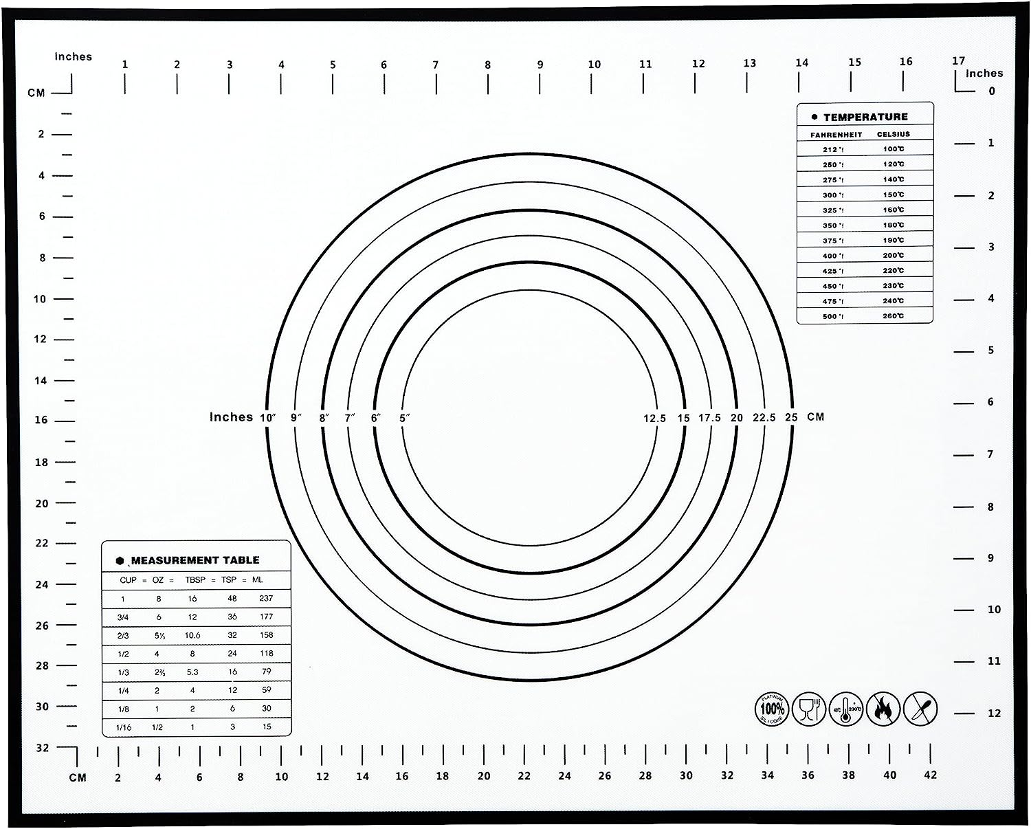Non Slip Silicone Pastry Mat with Measurements Nonstick, 16 x 20 Inch ...