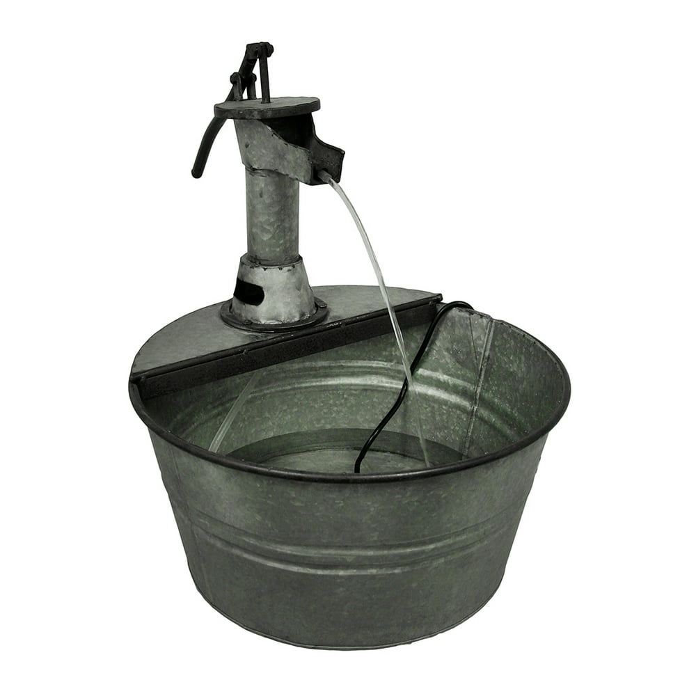 Vintage Style Galvanized Metal Water Pump & Wash Bucket Indoor/Outdoor