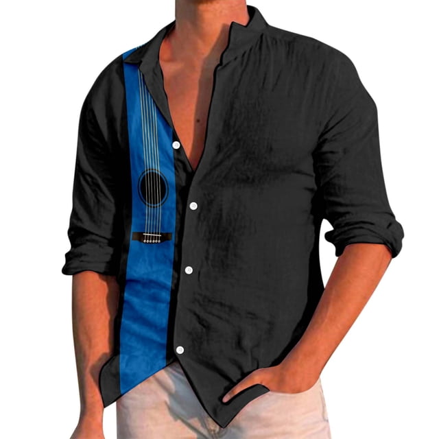 Chemises pour Hommes - Chemise à Manches Longues Imprimé Musique Décontractée Col Rabattu pour Usage Quotidien Coupe Décontractée pour Hommes