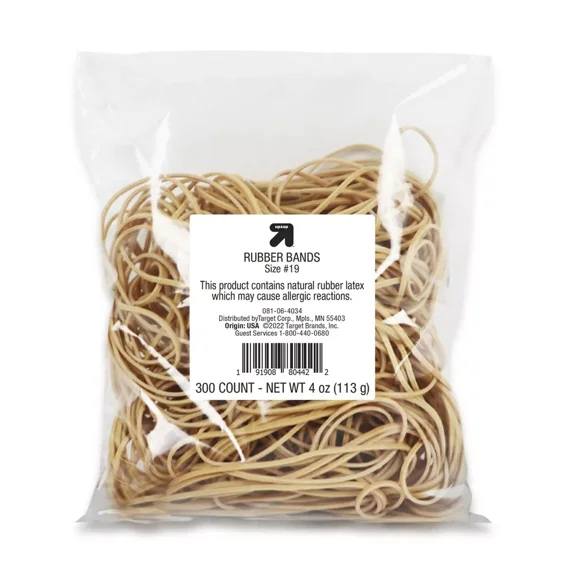300ct Size 19 Tan Beige Rubber Bands - 3-1/2'' x 1/16'' Office Stationery Clips & Fasteners