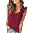 thumbnail image 1 of New Women's Swiss Dot Woven Sleeveless Top Ruffled Straps Blouse Solid Color Tunic, 1 of 1