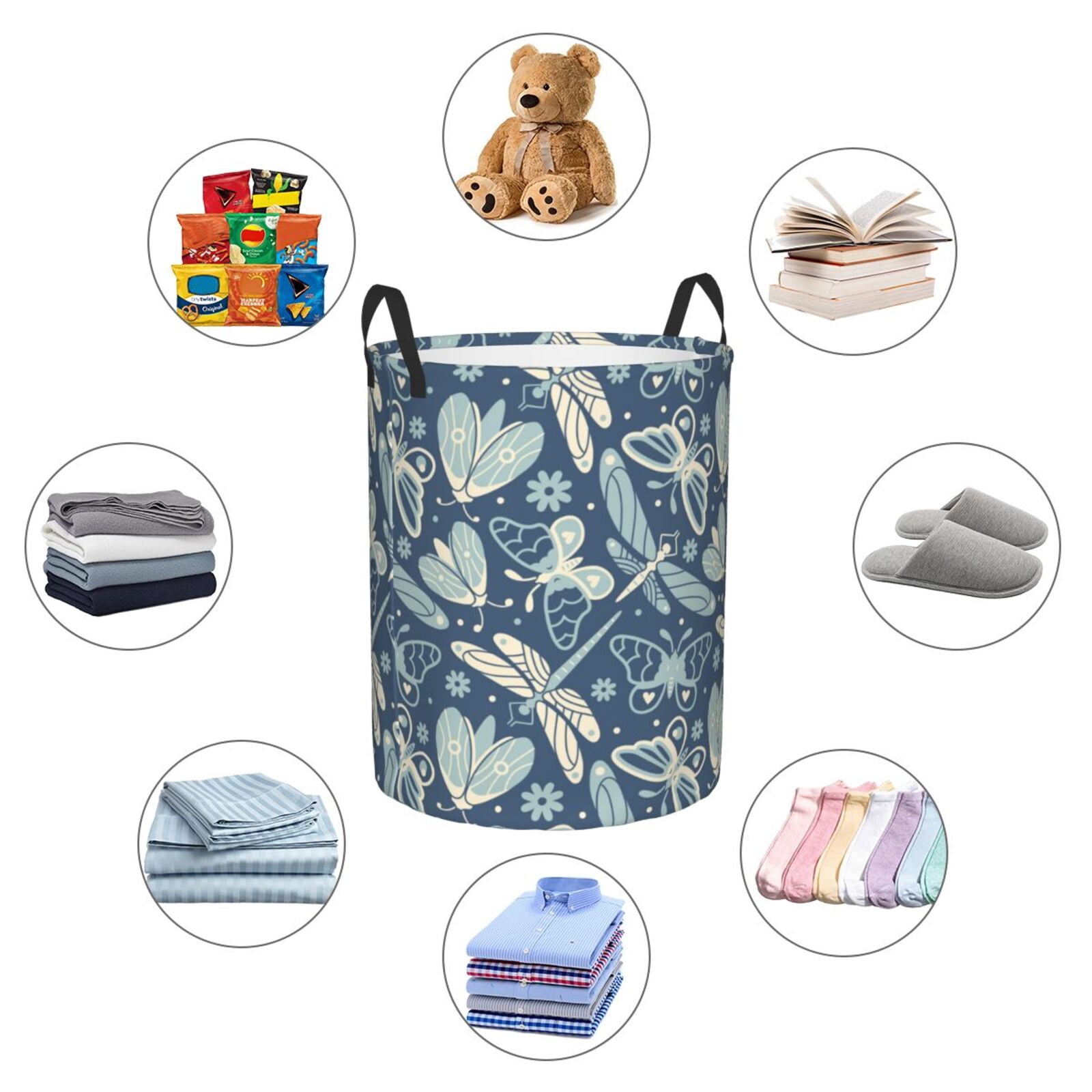 Large Laundry Basket with Handles - Dragonfly Moth Butterfly Kids Baby Dirty Clothes Laundry Hamper for Bedroom Aesthetic