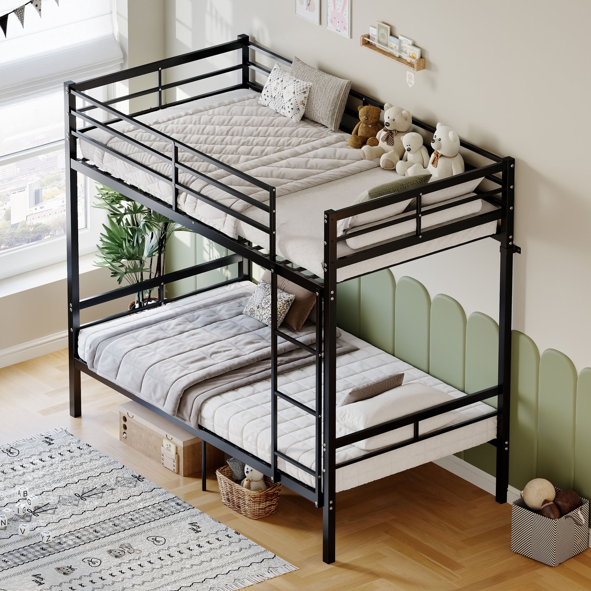 MAYEERTY Twin Over Twin Metal Bunk Bed, Heavy Duty Steel Bed Frame with High Guardrails, Supports 400 lbs for Kids Teens Adults, No Box Spring Needed