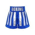 thumbnail image 3 of Haitryli Boys Sides Slit Metallic Boxing Shorts Color Block Satin Kickboxing Muay Thai Trunks Themed Party Dress Up Blue Silver 10, 3 of 6