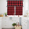 thumbnail image 3 of Christmas Black Red Buffalo Plaid Curtain Tier and Valance Set 3 Piece, Classic Checker Grid 3-inch Rod Pocket Window Tier Curtains Valance for Kitchen Living Room, 3 of 9