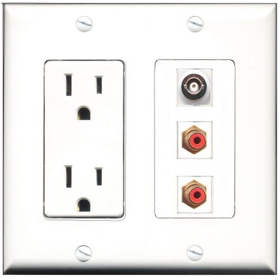 RiteAV - 15 Amp Power Outlet 2 Port RCA Red 1 Port BNC Decorative Wall Plate