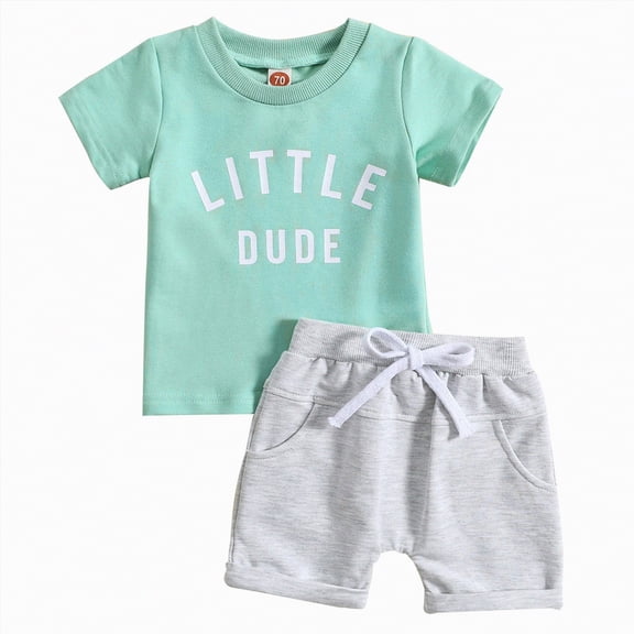 TOWED22 Baby Boy Summer Outfit Monster Truck Graphic Tee Elastic Shorts Casual Clothes Light Green,12-18 M