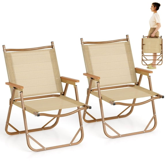 Costway Folding Camp Chairs Set of 2 with Aluminum Frame Support 400 LBS with Armrests