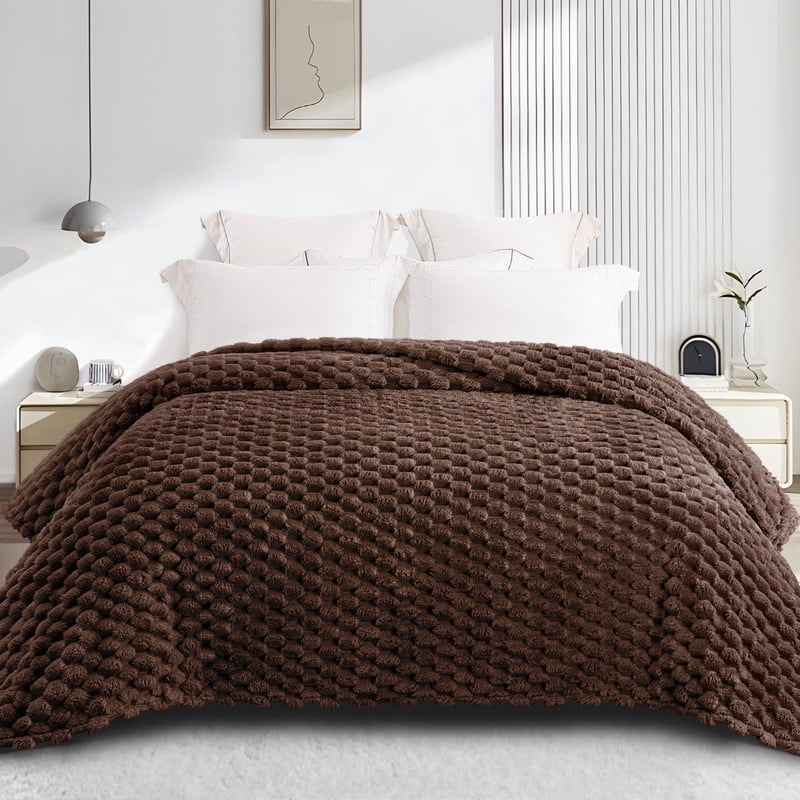 Whale Flotilla 90"x 104" King Size Blanket for Bed with Expanded 3D-Jacquard Pattern, Fuzzy Soft Cozy Exquisite Blankets or All Season, Warm and Fluffy, Coffee