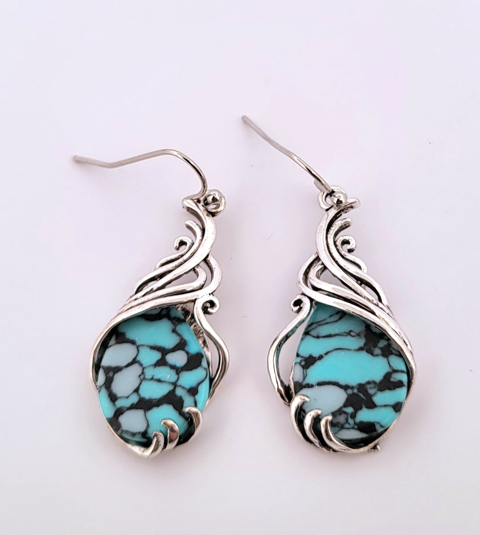 Bohemian Waterdrop Turquoise Silver Earrings BWTSE - Walmart.com