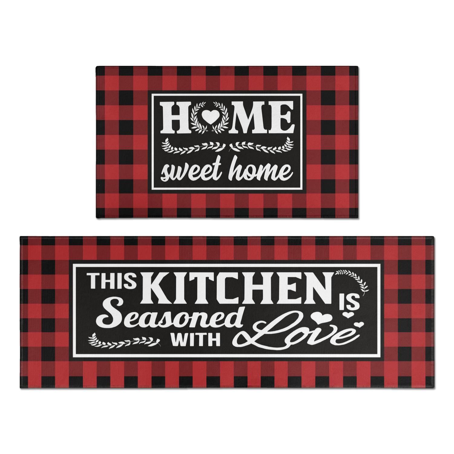 Red Buffalo Plaid Kitchen Mat Set of 2 Non Slip Thick Kitchen Rugs and