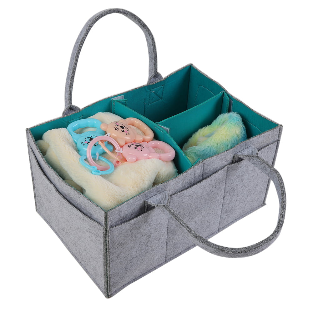 Felt Basket with Pockets for Baby Wipes & Diapers Baby Diaper Caddy Organizer Set Portable Diaper Basket for Changing Table and Car Nursery Essentials Storage Bin Tasidaben Grey 