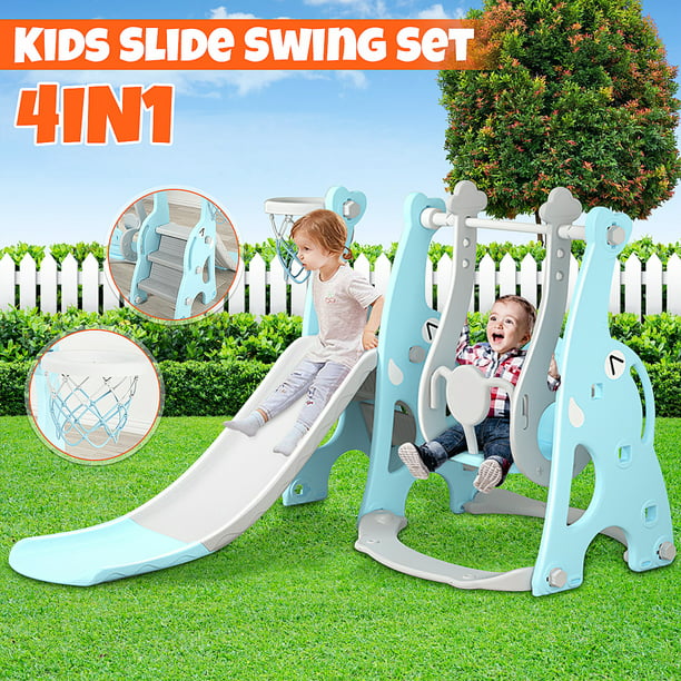 Toddler Slide and Swing Set, Kids Play Climber Slide Playset with  Basketball Hoop, Extra Long Slide, Easy Set Up Baby Playset for Indoor  Outdoor 
