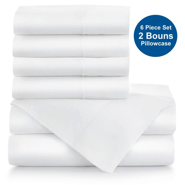 1000 Thread Count Bed Sheet Set, Combed Cotton Blend Sateen Deep Pocket 6 Piece Bedding Set