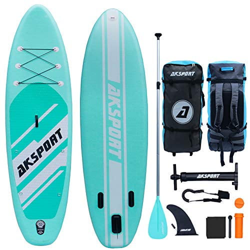 AKSPORT 106×32×6 Inflatable Stand Up Paddle Board with Premium Non-Slip Deck,Travel Backpack,Adjustable Paddle,Pump,Leash for Youth & Adult Ultra-Light Surfing ISUP 