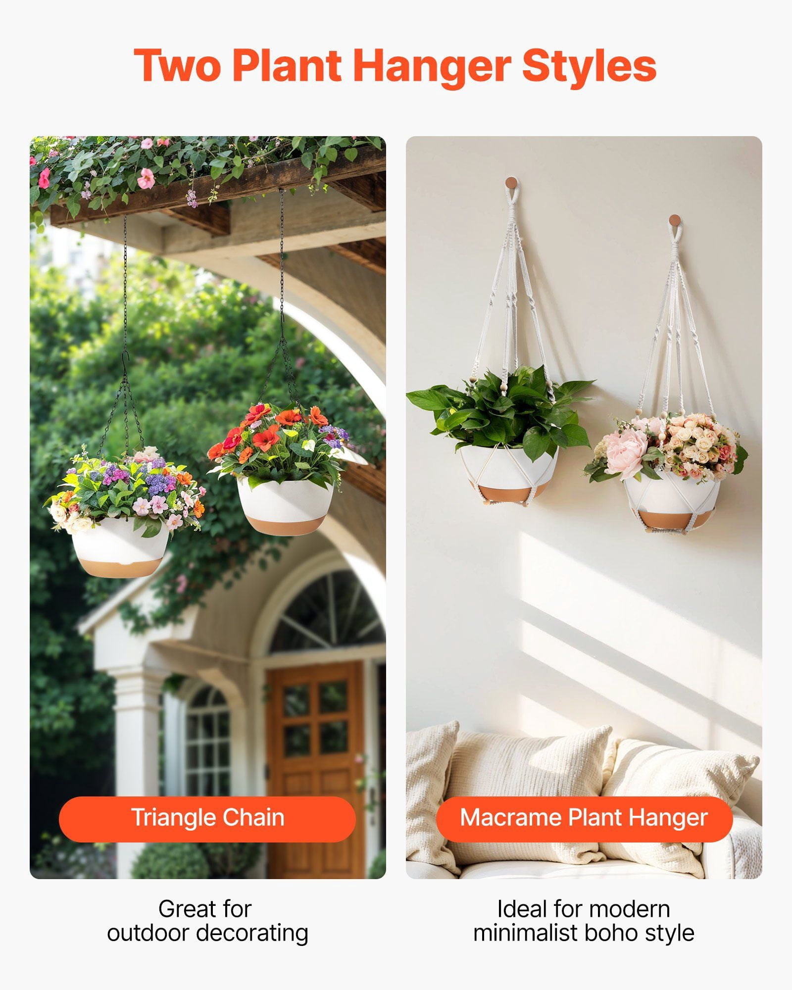 Hanging Planters, 10 Inch Self-Watering Hanging Planter, 2 Pack Flower Pots with Drainage Hole & 2 Kinds of Plant Hangers, Plastic Basket Pots, for Garden Home Decor, Indoor & Outdoor Plants