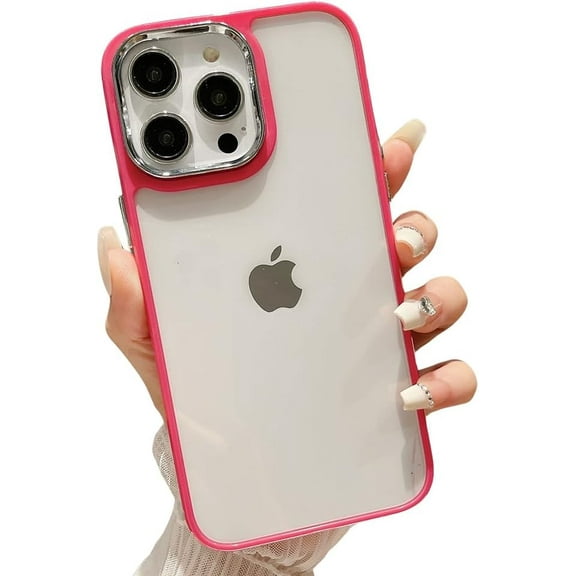 Compatible with iPhone Case,Metal Camera Bumper Full Body Protection [Compatible with Wireless Charging] Clear Soft Shockproof Cover Phone Case (Red,iPhone 14 Plus)