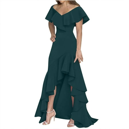 

Dresses for Women 2022 Sexy Dresses for Women Fashion Women Summer Plain Causal V-Neck Short Sleeve Vacation Long Dress Sundresses for Women Valentines Dress Summer Savings Green XL