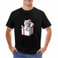 thumbnail image 2 of Christmas Kitten Gift Box Cat T-shirt for Women Cat Lover Short Sleeve Vintage Holidays Joyful Cat Tee Top, 2 of 4