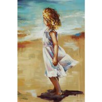 Girl At The Beach Framed Canvas Wall Art